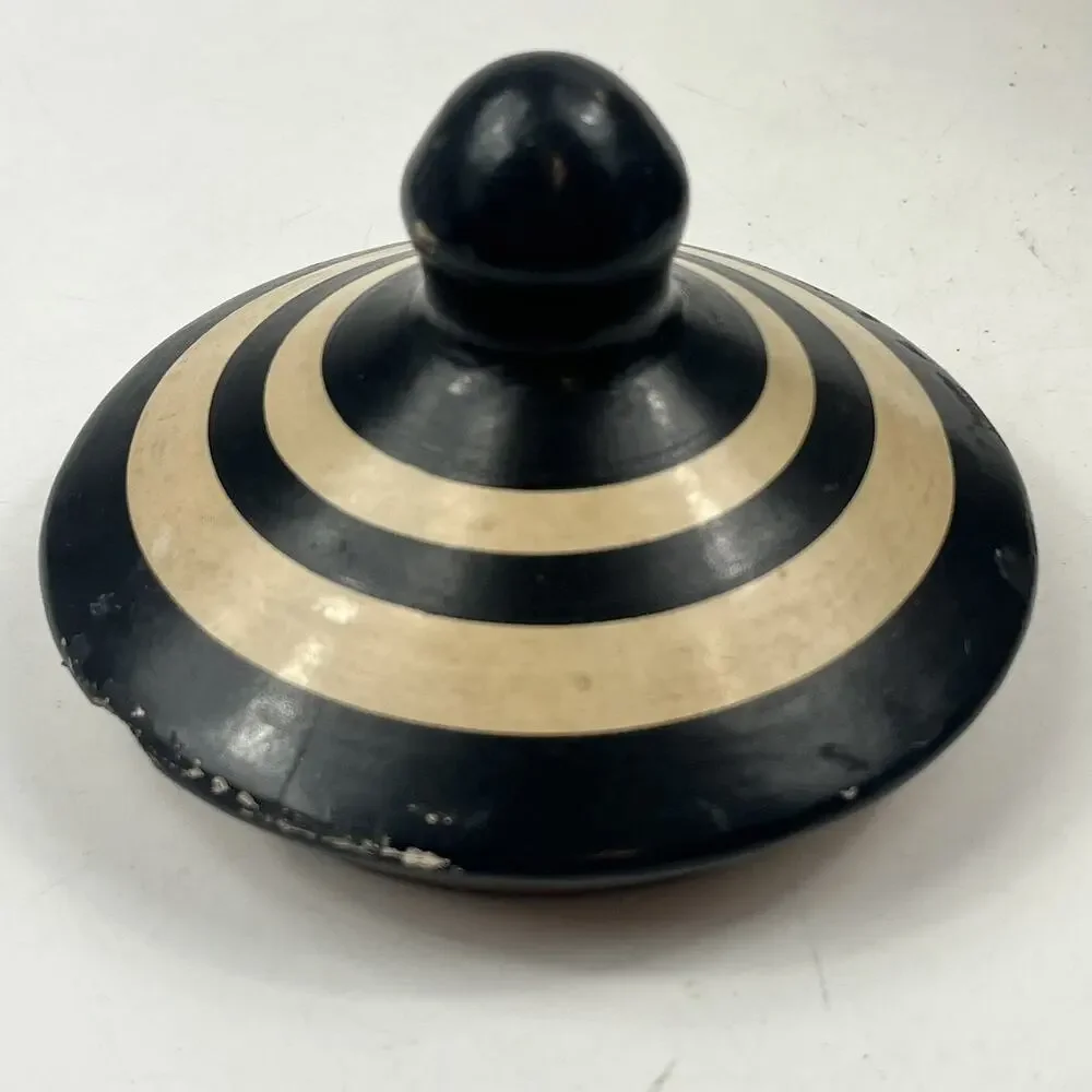 Vintage Sgraffito Pottery Lidded Jar Hand Carved Unique Handmade Black Tan Decor